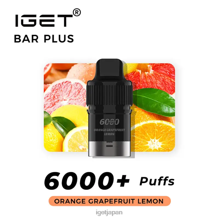 DRZ26266 IGET バープラスポッド 6000 パフ オレンジ グレープフルーツ レモン Vapes Japan